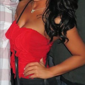 Red Ruffle Strapless Top